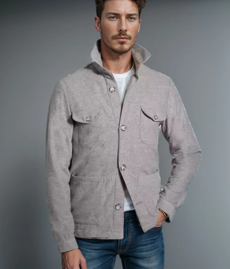 Herren Leichte Fieldjacke aus Baumwoll-Leinen mit Pattentaschen Nord Taschen
