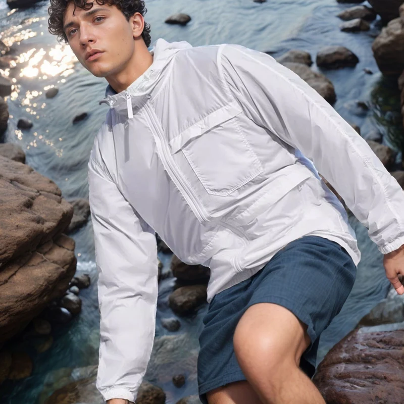 Herren Leichte atmungsaktive Outdoor-Windjacke mit Kapuze und Reißverschluss Nord Taschen
