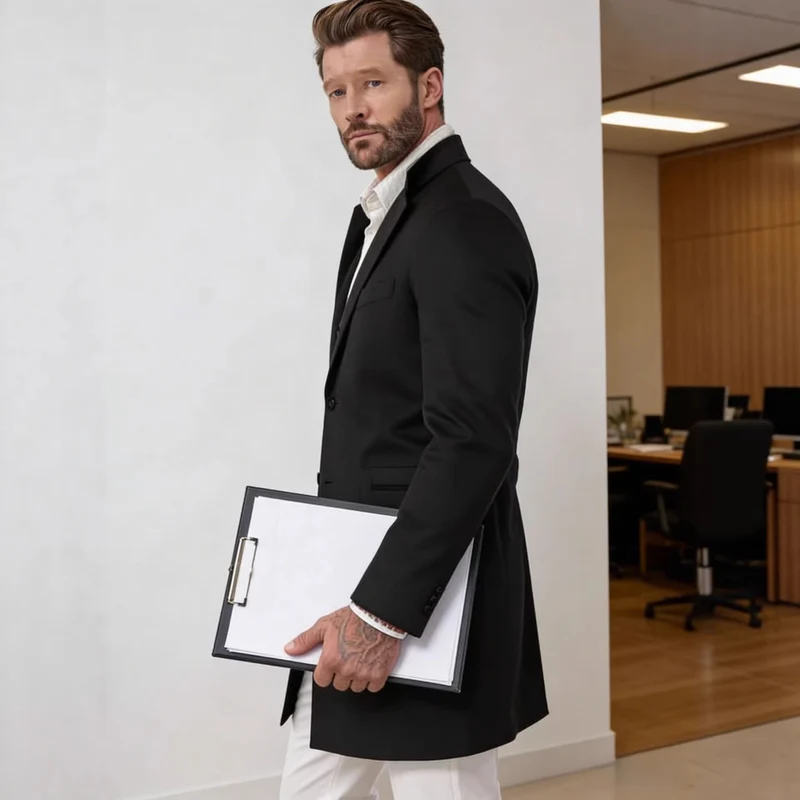 Herren Langer Unstrukturierter Leinen-Blazer mit Ein-Knopf-Verschluss und aufgesetzten Taschen Nord Taschen