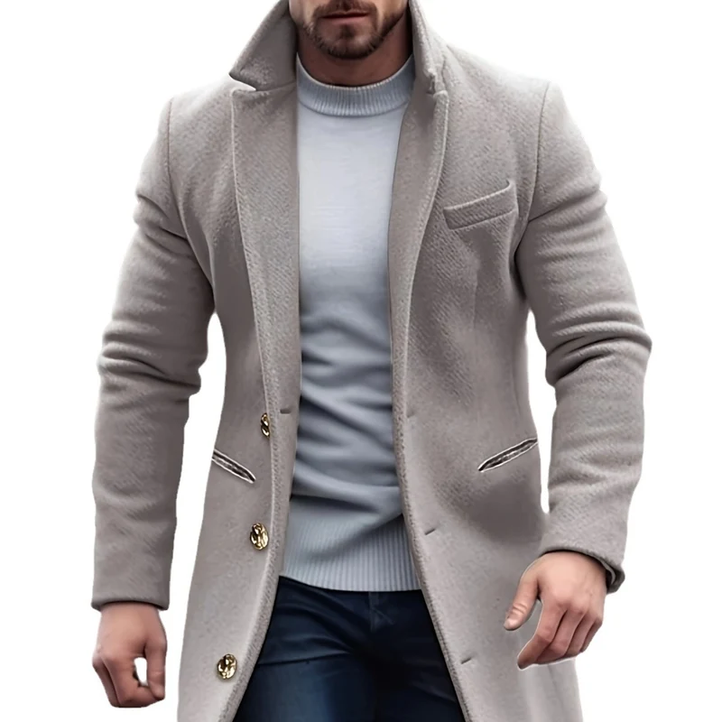 Herren Langer taillierter Wollmantel mit Reverskragen und Pattentaschen Nord Taschen