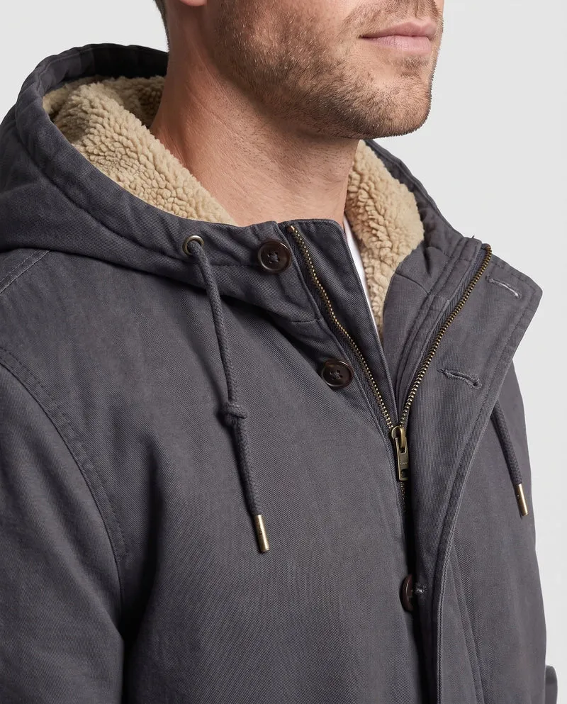 Herren Kapuzencanvasjacke mit vollständiger Teddy-Fütterung und verstellbarem Saum Nord Taschen