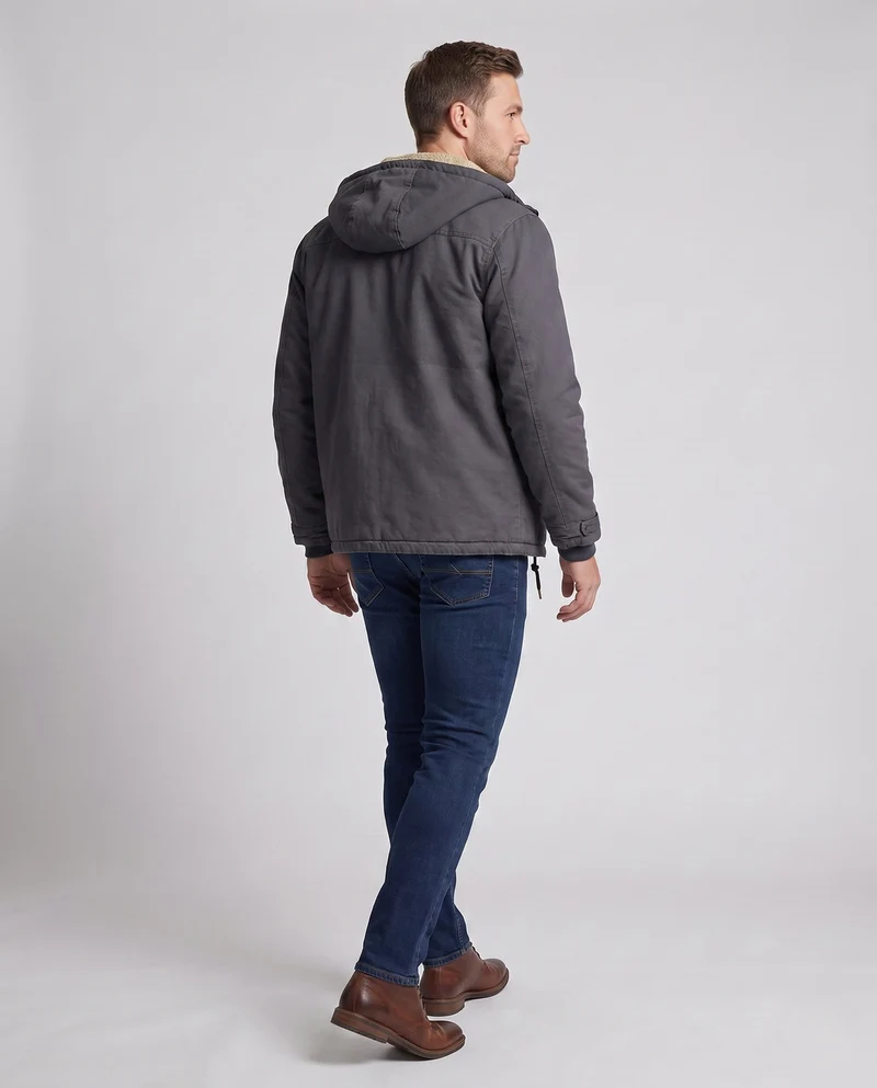 Herren Kapuzencanvasjacke mit vollständiger Teddy-Fütterung und verstellbarem Saum Nord Taschen