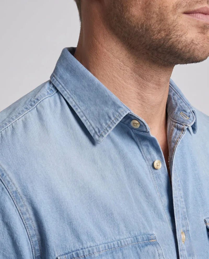 Männer Jeanshemdjacke mit doppelten Brustklappen und Ärmelpatches Nord Taschen