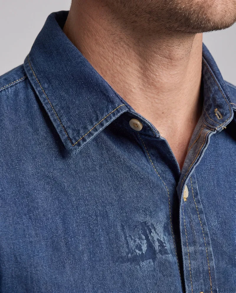 Herren-Denim-Hemd im Overshirt-Stil mit Allover-Druck und durchgehender Knopfleiste Nord Taschen