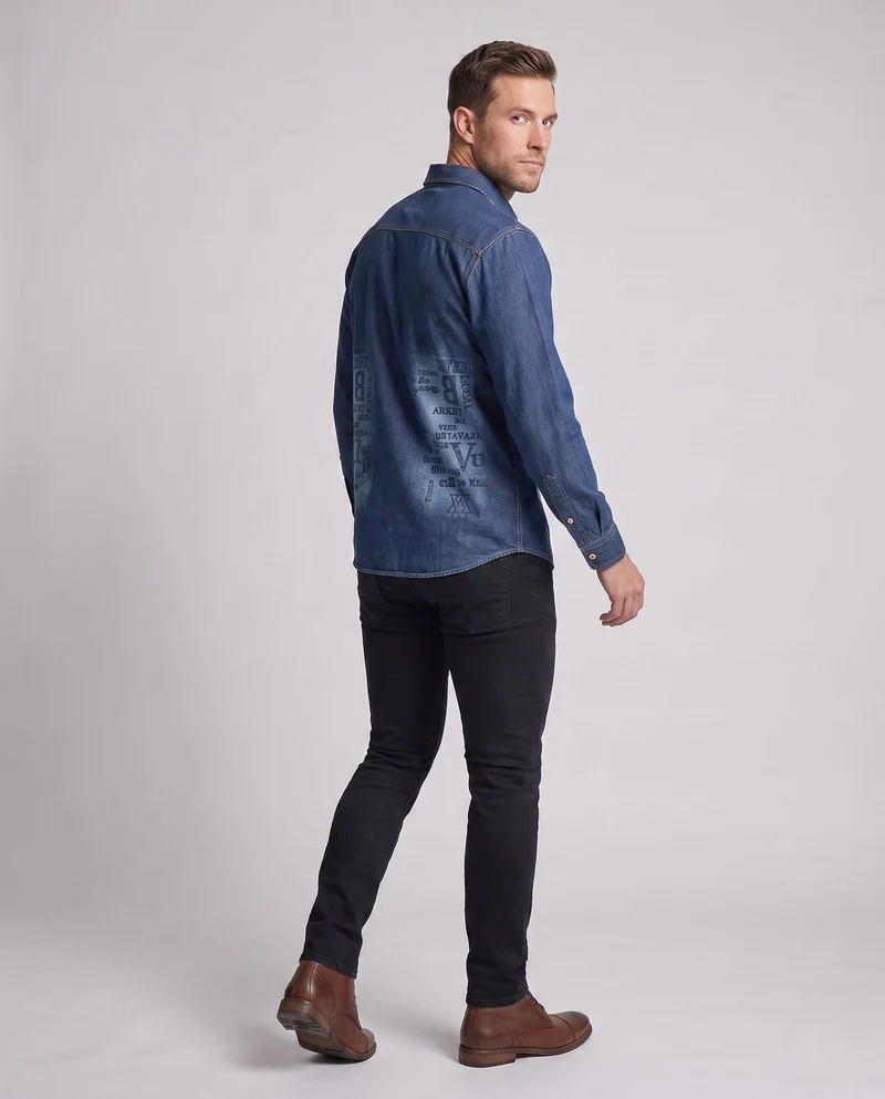 Herren-Denim-Hemd im Overshirt-Stil mit Allover-Druck und durchgehender Knopfleiste Nord Taschen