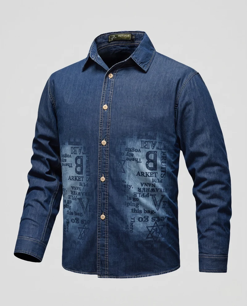 Herren-Denim-Hemd im Overshirt-Stil mit Allover-Druck und durchgehender Knopfleiste Nord Taschen