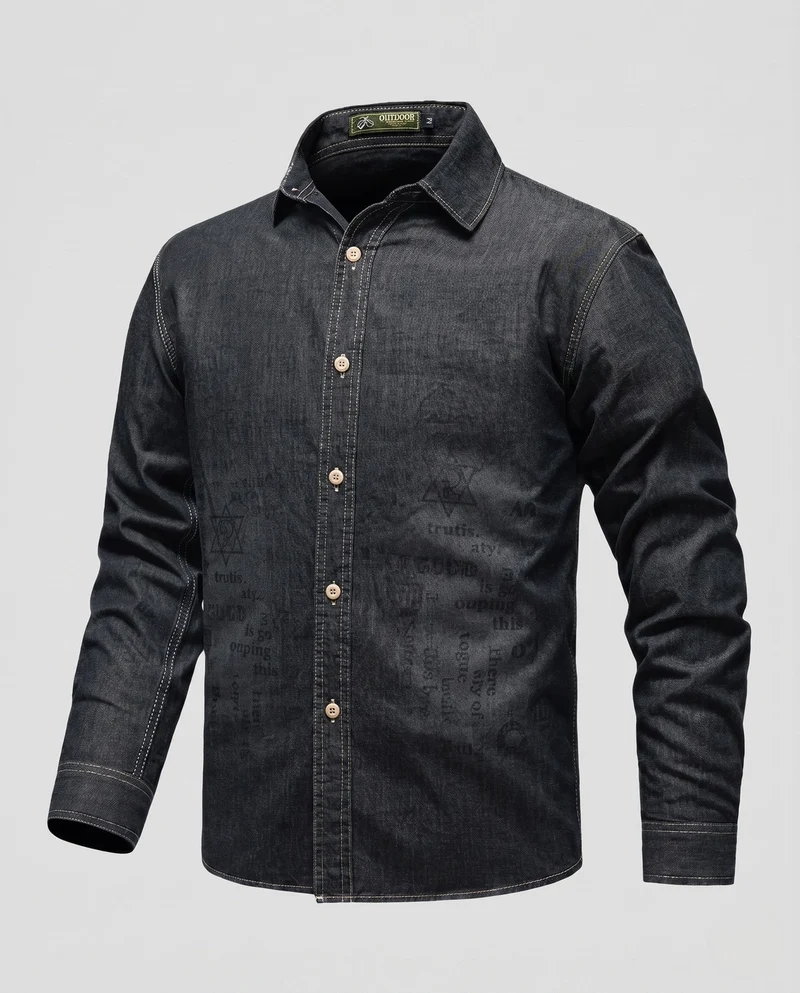 Herren-Denim-Hemd im Overshirt-Stil mit Allover-Druck und durchgehender Knopfleiste Nord Taschen