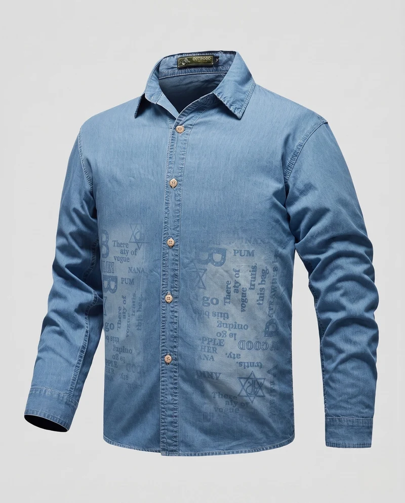 Herren-Denim-Hemd im Overshirt-Stil mit Allover-Druck und durchgehender Knopfleiste Nord Taschen
