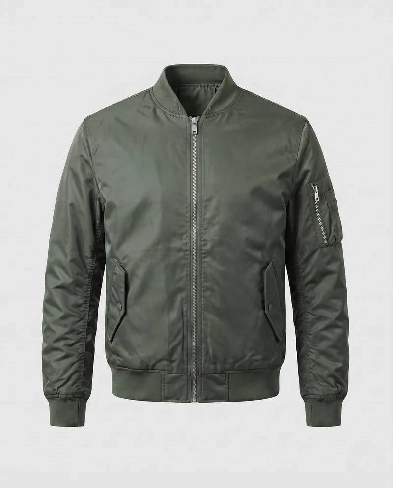 Herren Isolierte MA-1 Bomberjacke im Utility-Look mit Armtasche und Rippbund Nord Taschen