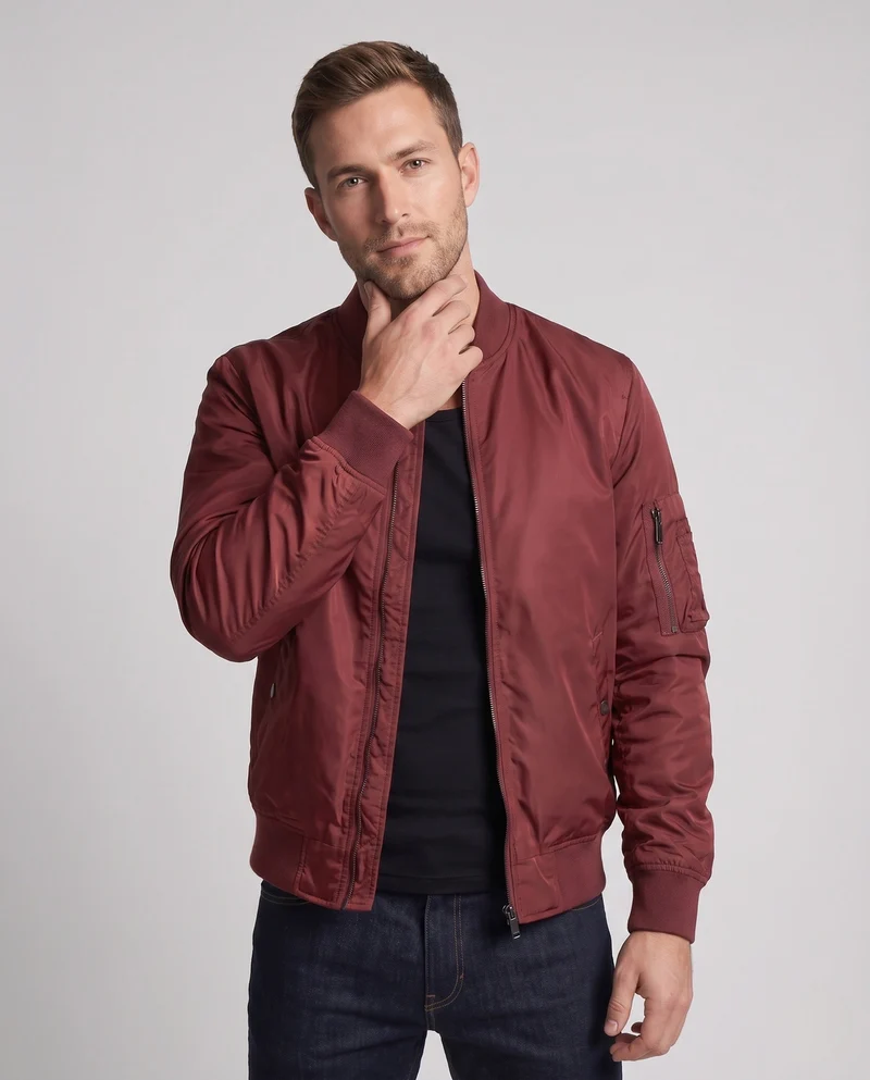 Herren isolierte Nylon Bomberjacke mit Utility-Tasche am Ärmel und gerippten Bündchen Nord Taschen