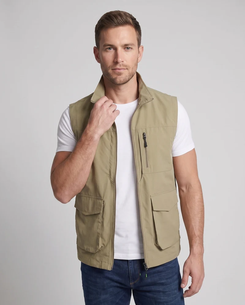 Herren Leichtgewicht Utility Weste mit Stehkragen, mehreren Taschen und durchgehendem Reißverschluss Nord Taschen