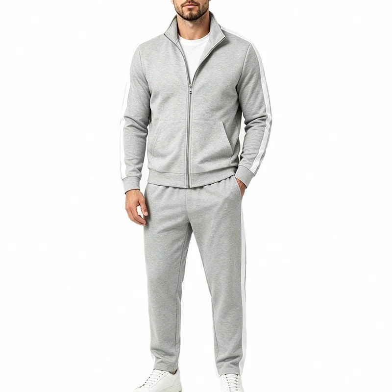 Herren Jogginganzug-Set aus French-Terry mit Stehkragen, Seitenstreifen und Reißverschlussjacke Nord Taschen
