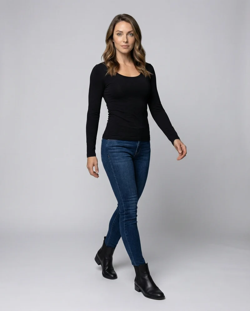 Damen Figurbetonte Stretch Modaljersey Langarmshirt