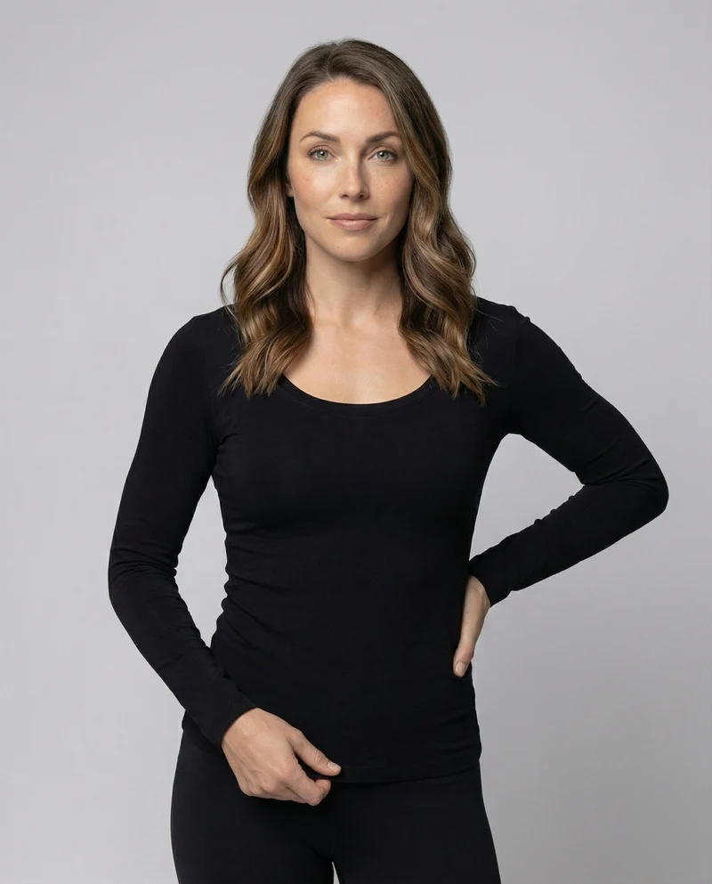 Damen Figurbetonte Stretch Modaljersey Langarmshirt