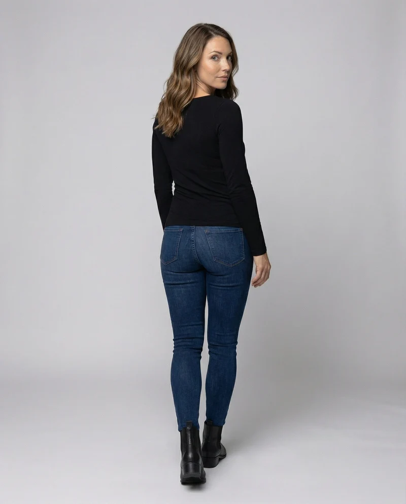 Damen Figurbetonte Stretch Modaljersey Langarmshirt
