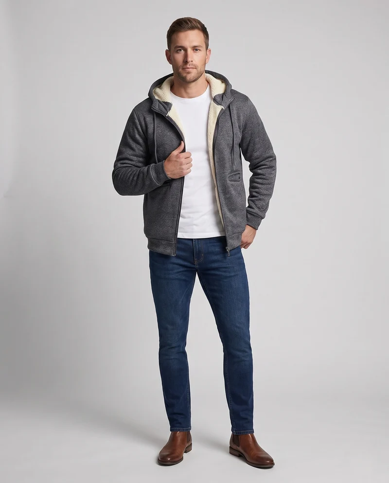 Herren Gemütliche Fleecejacke mit Kapuze Nord Taschen