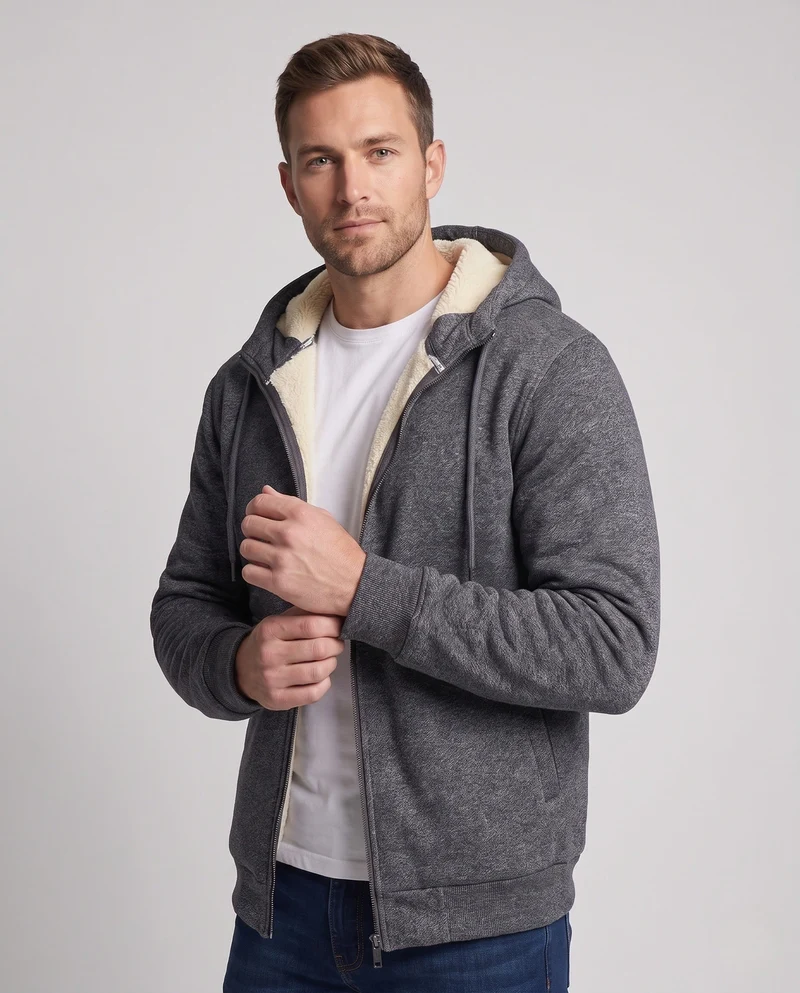 Herren Gemütliche Fleecejacke mit Kapuze Nord Taschen