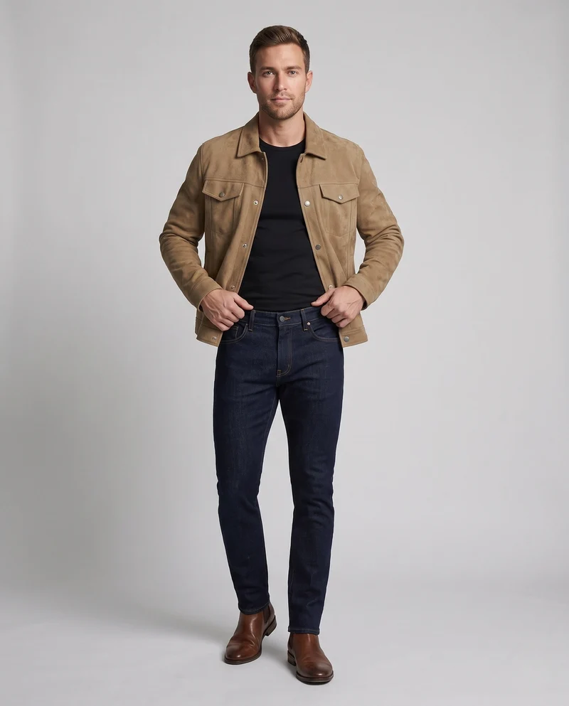 Herren Modische Kunstlederjacke mit praktischen Druckknöpfen Nord Taschen