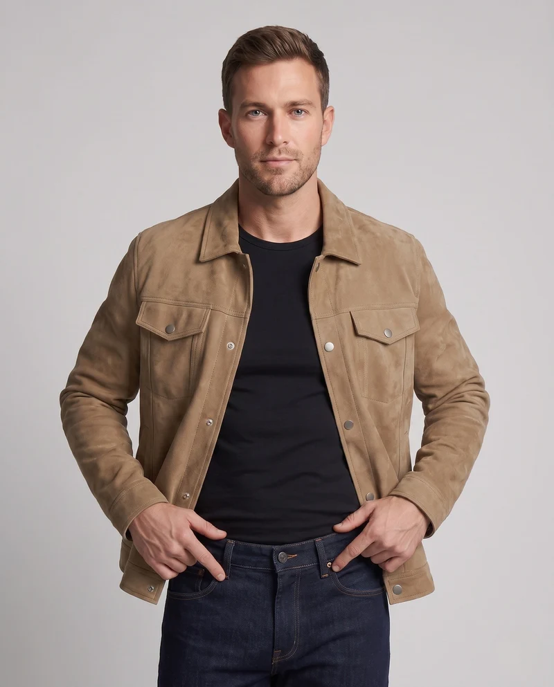 Herren Modische Kunstlederjacke mit praktischen Druckknöpfen Nord Taschen