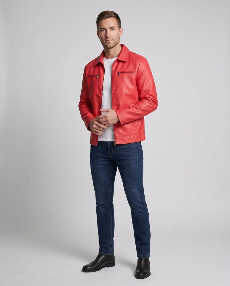 Herren Modische Kunstlederjacke mit praktischen Reißverschluss-Taschen Nord Taschen