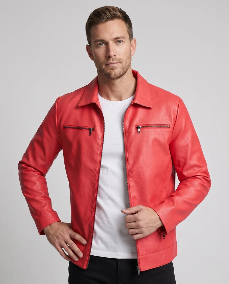 Herren Modische Kunstlederjacke mit praktischen Reißverschluss-Taschen Nord Taschen
