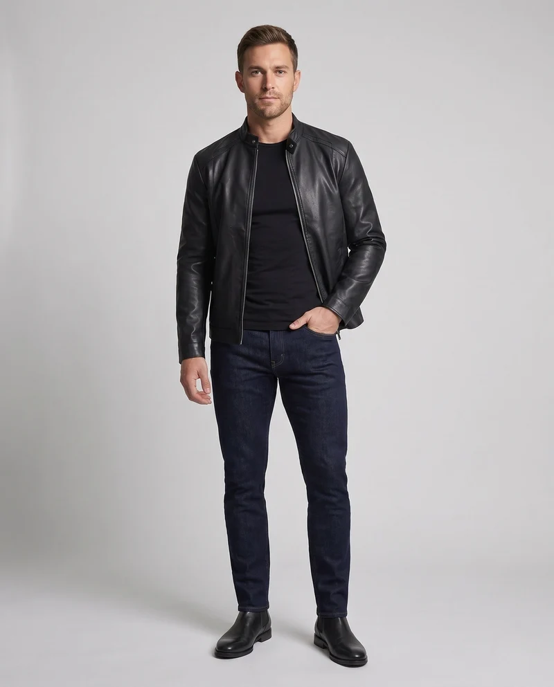 Herren Modische Kunstlederjacke mit Stehkragen Nord Taschen 1788321813