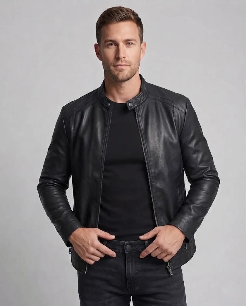 Herren Modische Kunstlederjacke mit Stehkragen Nord Taschen 1788321813
