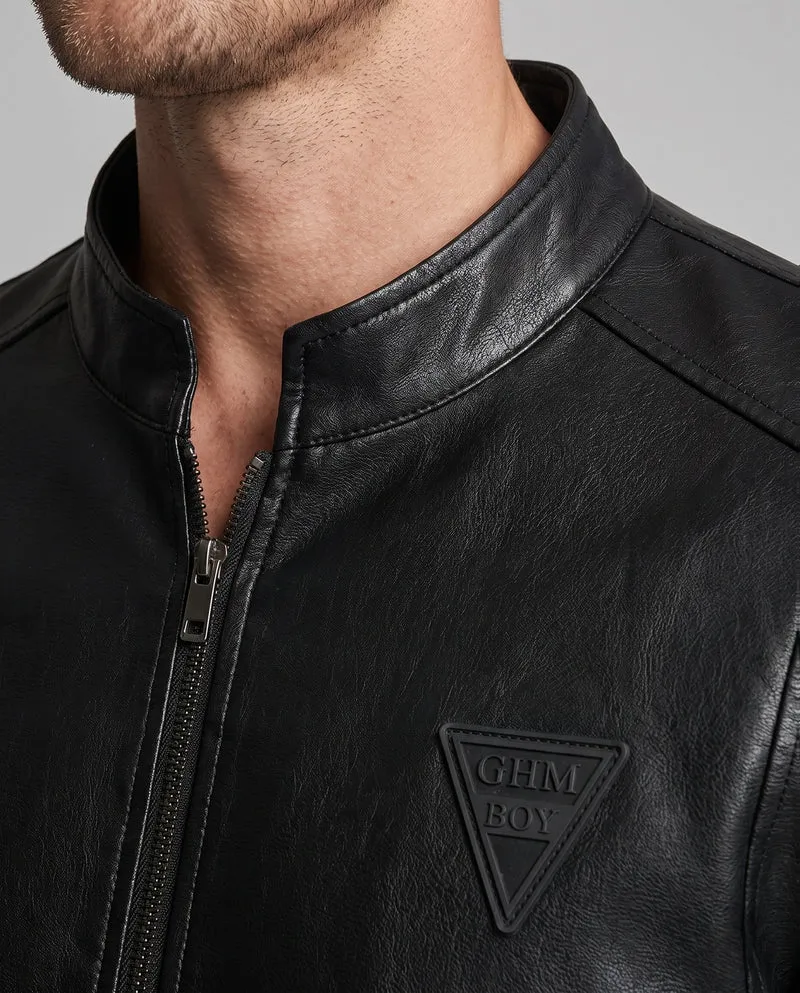 Herren Modische Kunstlederjacke mit Stehkragen und Reißverschluss Nord Taschen