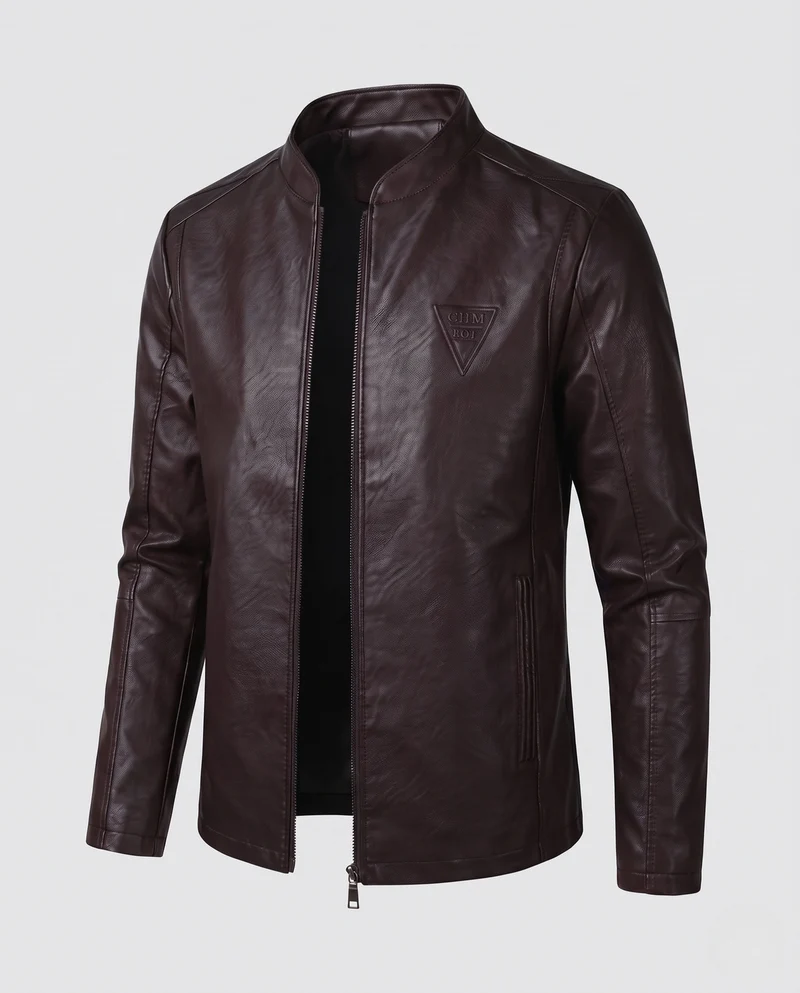 Herren Modische Kunstlederjacke mit Stehkragen und Reißverschluss Nord Taschen