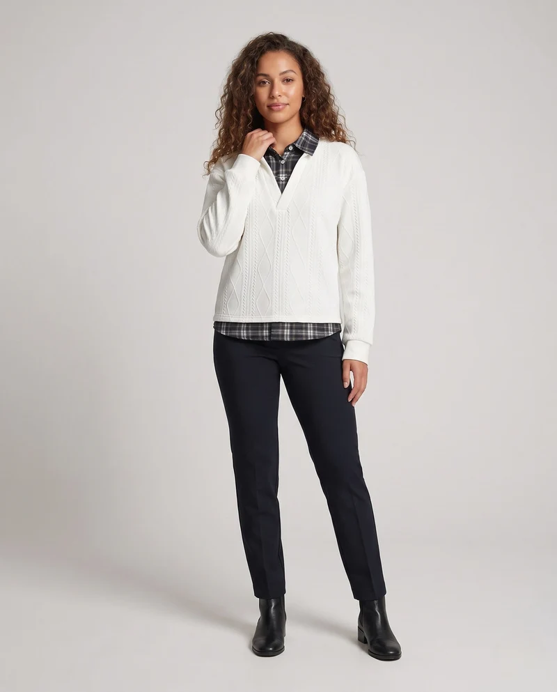 Damen Komfortabler Pullover mit integriertem Hemd Nord Taschen