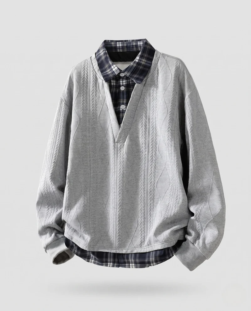 Damen Komfortabler Pullover mit integriertem Hemd Nord Taschen