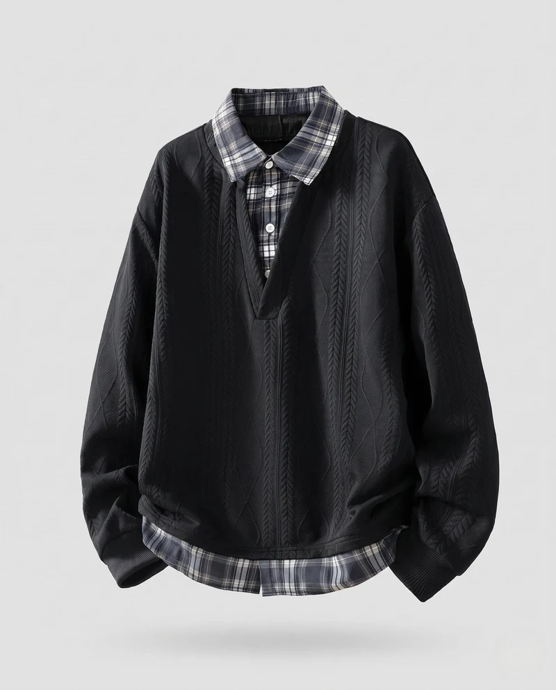 Damen Komfortabler Pullover mit integriertem Hemd Nord Taschen