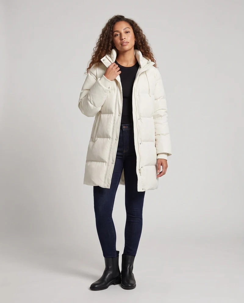 Damen Lange Steppjacke mit Kapuze Nord Taschen