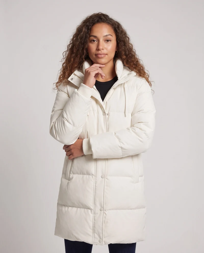 Damen Lange Steppjacke mit Kapuze Nord Taschen