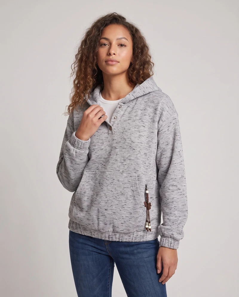 Damen Lässige Kapuzensweatshirt mit Knopfdetails Nord Taschen