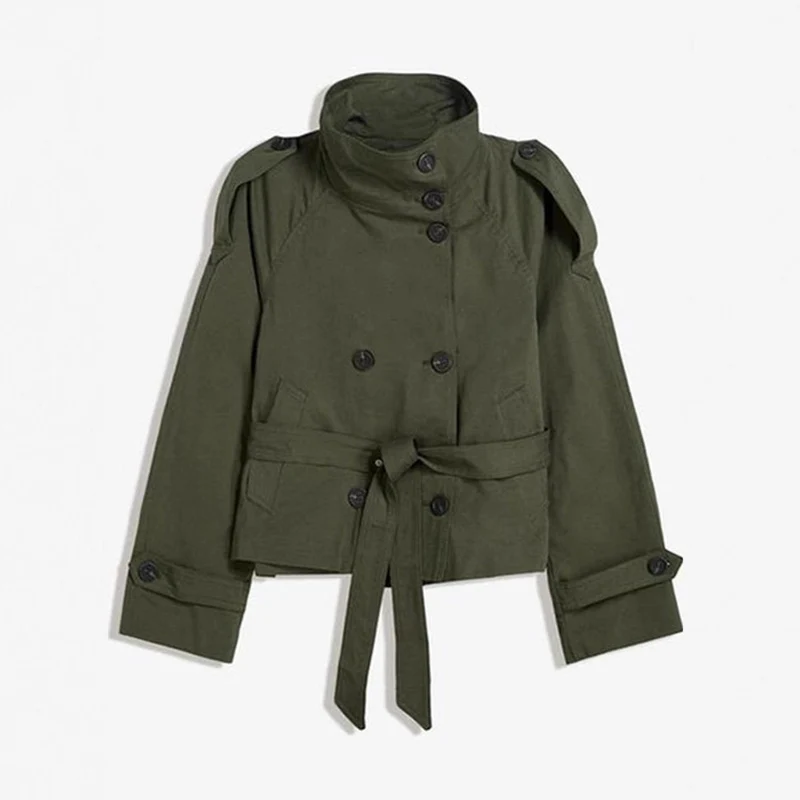 Damen Kurz geschnittener Trench‑Cape mit abnehmbaren Ärmeln, Stehkragen und Doppelreiher Nord Taschen