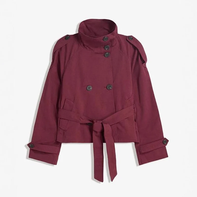 Damen Kurz geschnittener Trench‑Cape mit abnehmbaren Ärmeln, Stehkragen und Doppelreiher Nord Taschen