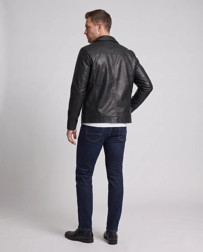 Herren Glattleder-Look Blouson mit voller Teddy-Fütterung und verdecktem Reißverschluss Nord Taschen