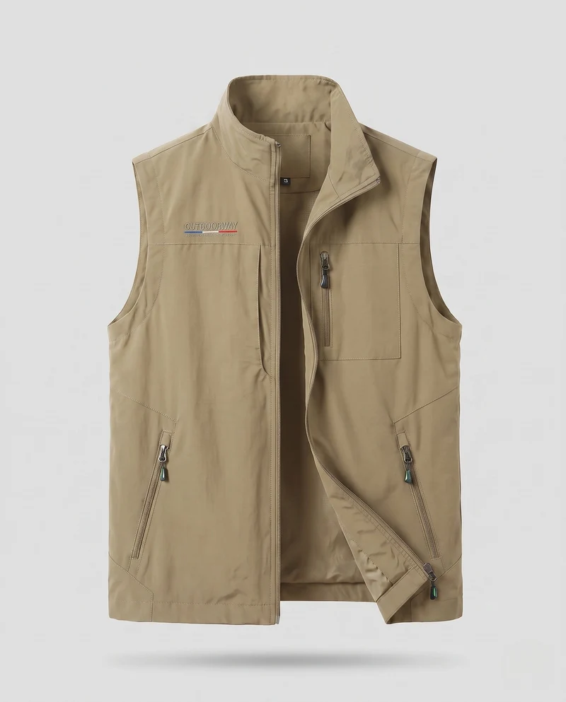 Herren Leichtgewichts Utility Weste mit Reißverschlusstaschen und Stehkragen Nord Taschen