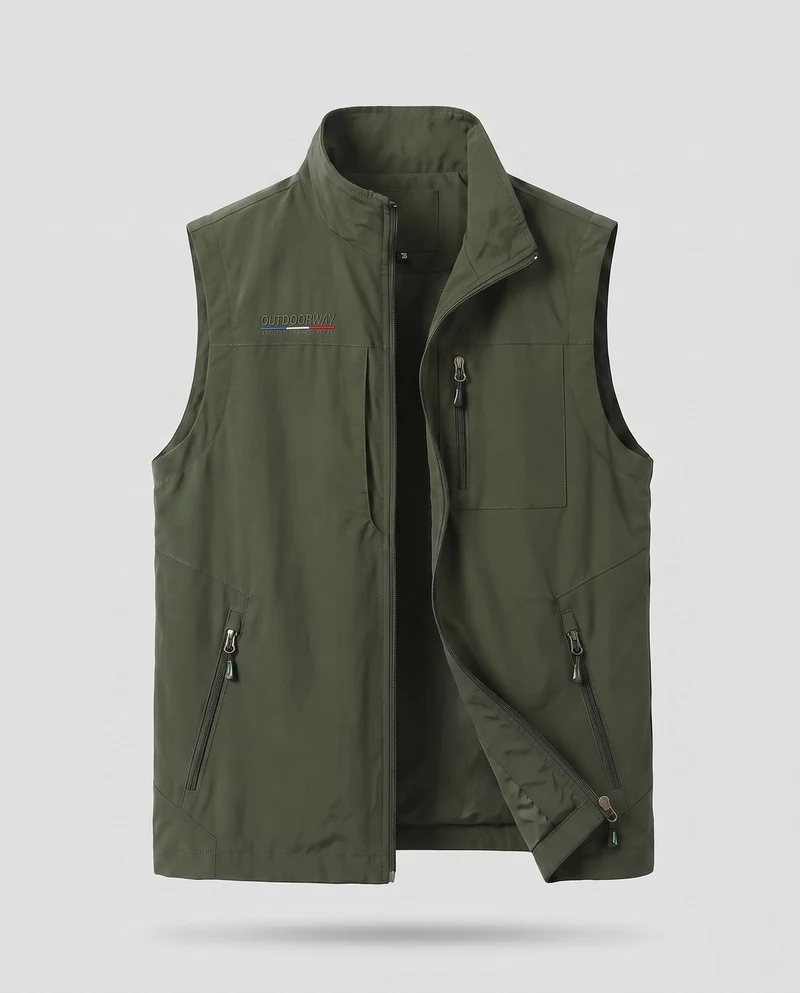 Herren Leichtgewichts Utility Weste mit Reißverschlusstaschen und Stehkragen Nord Taschen