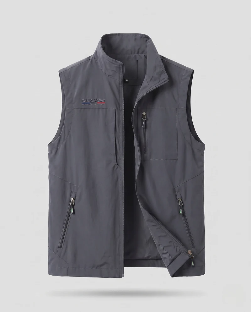 Herren Leichtgewichts Utility Weste mit Reißverschlusstaschen und Stehkragen Nord Taschen