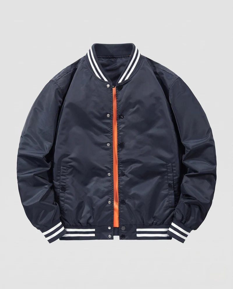 Leichte Satin-Bomberjacke für Herren mit gestreiftem Rippkragen und Druckknopfverschluss Nord Taschen