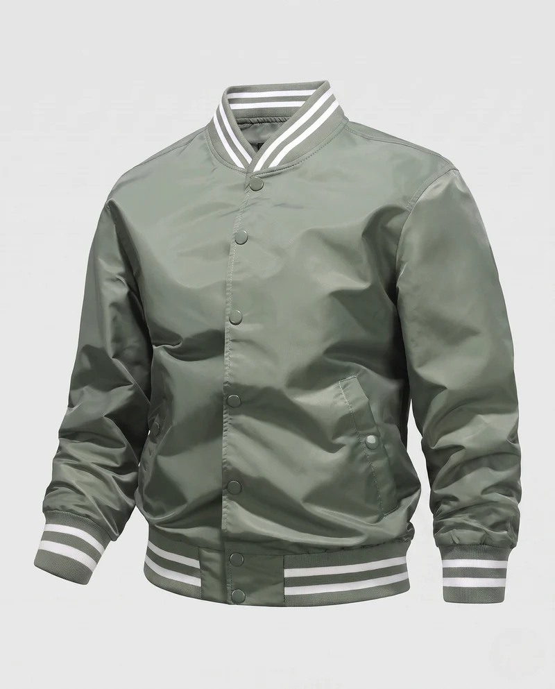 Leichte Nylon Varsity Bomberjacke für Herren mit gestreiften Rippbündchen Nord Taschen