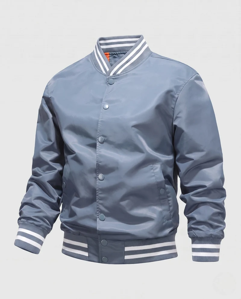 Leichte Nylon Varsity Bomberjacke für Herren mit gestreiften Rippbündchen Nord Taschen