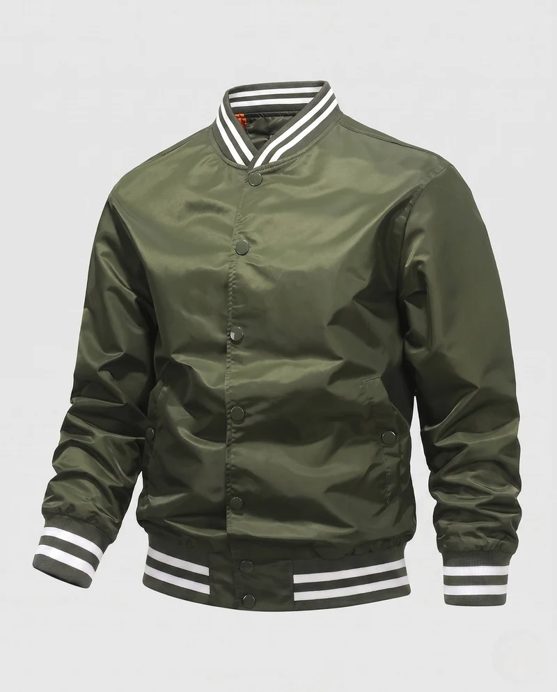Leichte Nylon Varsity Bomberjacke für Herren mit gestreiften Rippbündchen Nord Taschen