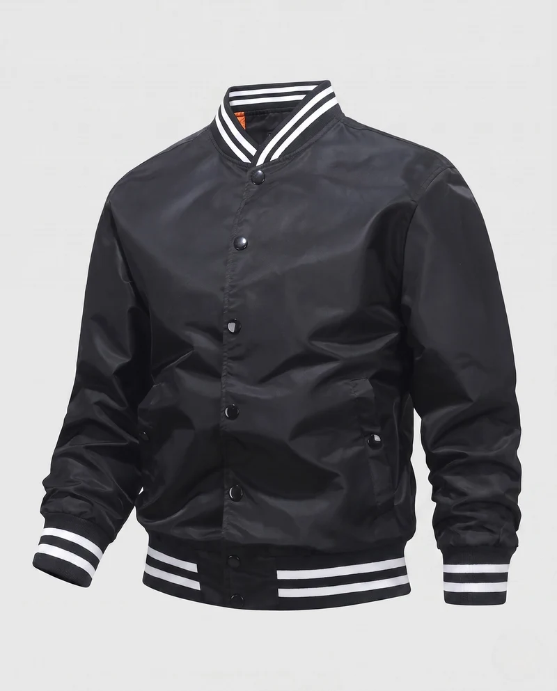 Leichte Nylon Varsity Bomberjacke für Herren mit gestreiften Rippbündchen Nord Taschen