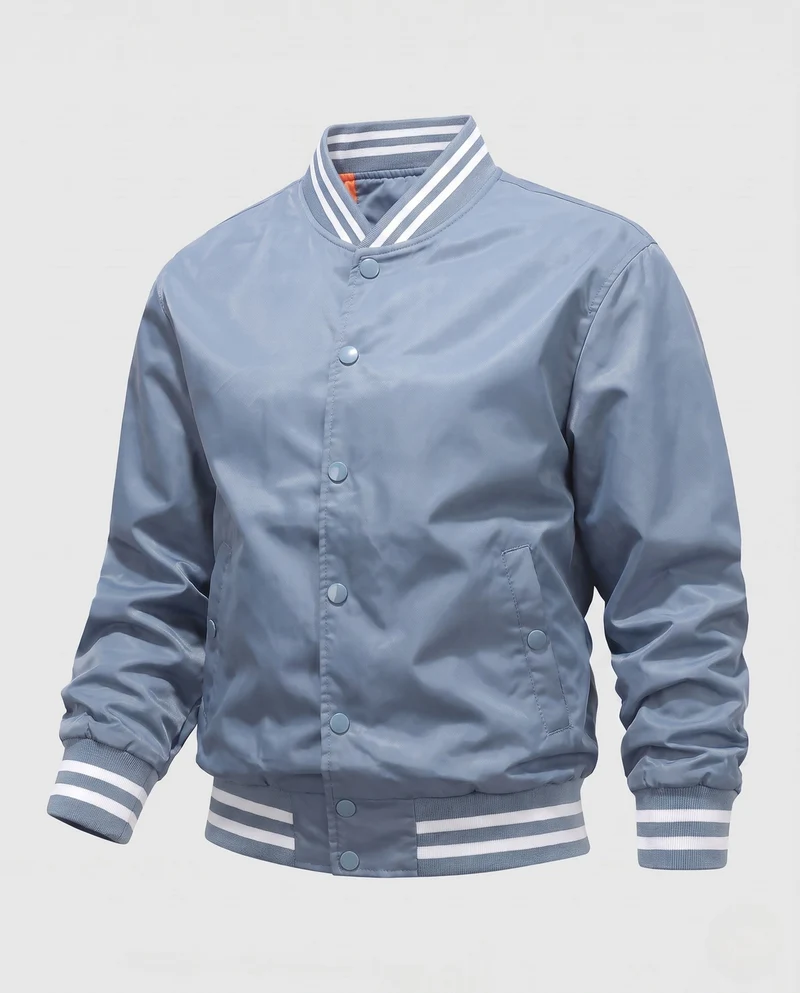 Leichte Nylon Varsity Bomberjacke für Herren mit gestreiften Rippbündchen Nord Taschen