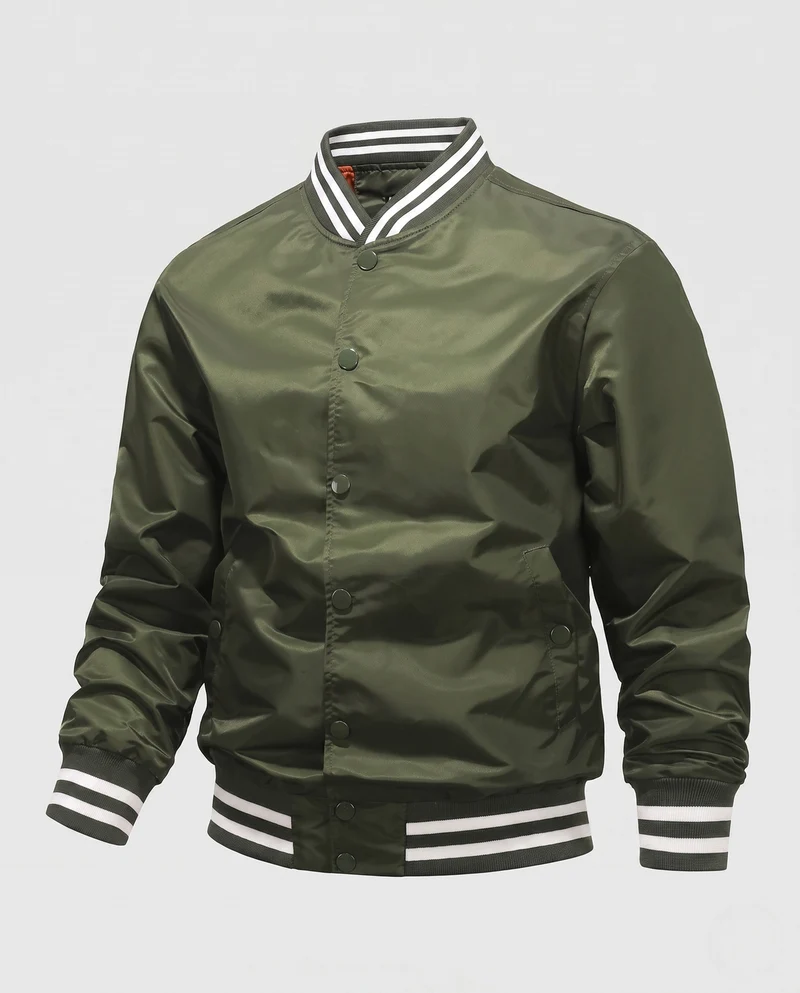 Leichte Nylon Varsity Bomberjacke für Herren mit gestreiften Rippbündchen Nord Taschen