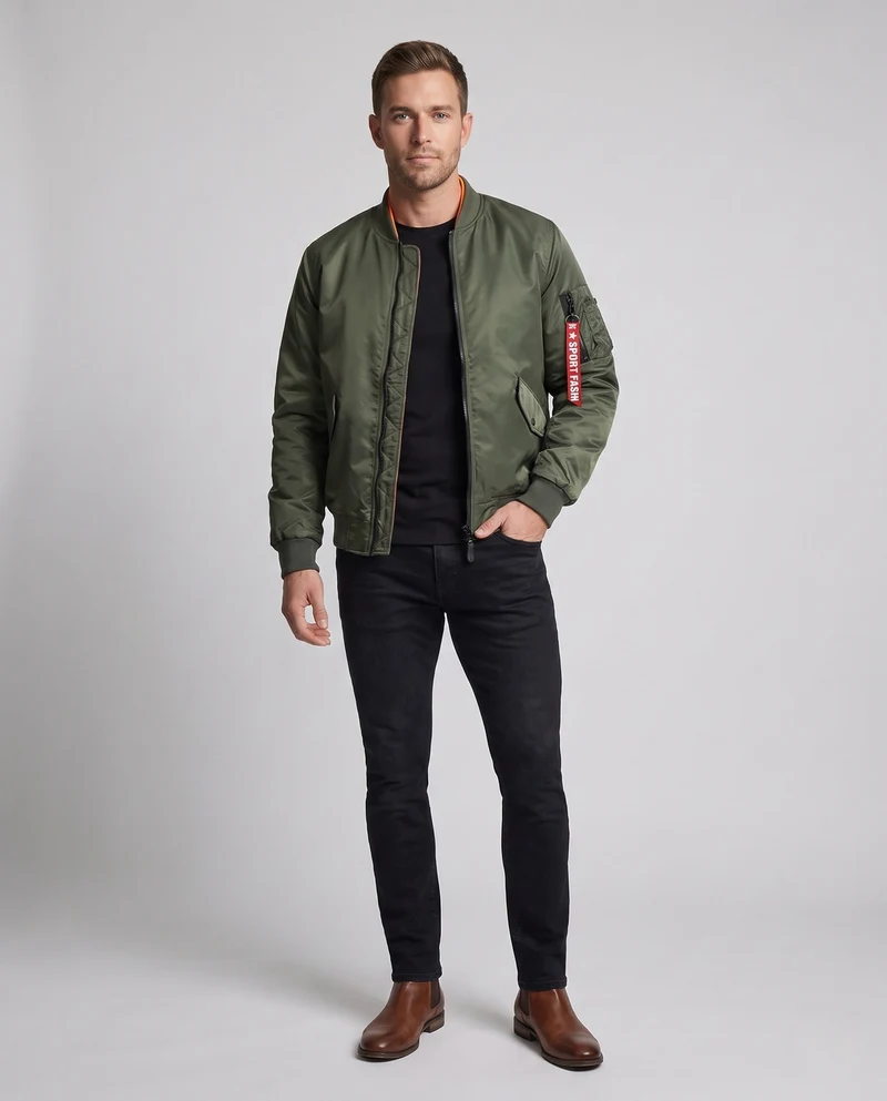 Herren Leichte Nylon Flug Bomberjacke mit Ärmel Utility Tasche Nord Taschen