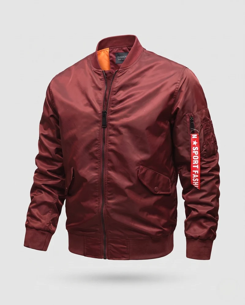 Herren Leichte Nylon Flug Bomberjacke mit Ärmel Utility Tasche Nord Taschen